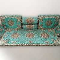 پشتی سنتی شاهنشین طرح ترمه ترنج با زمینه سبز-آبی 7تیکه  3نفره (ارسال با باربری به همراه پس کرایه)