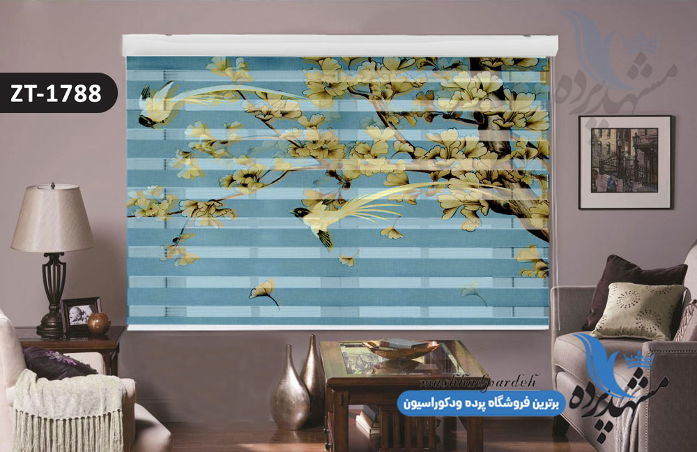 پرده زبرا تصویری چاپی طرح گل و پرنده کد ZT1788