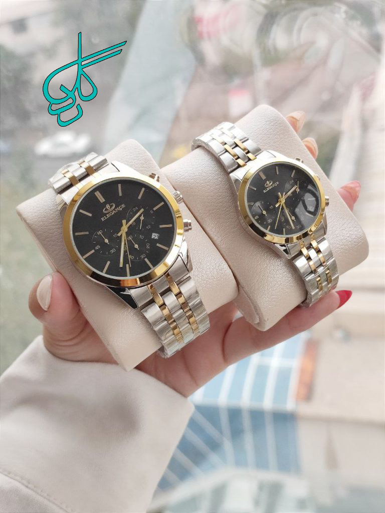 خرید ست ساعت مردانه زنانه الگانس تقویم دار رنگ ثابت دارای رنگ بندی متنوع و قفل ضامن دار کیفیت عالی کد 2116259 - ردگل
