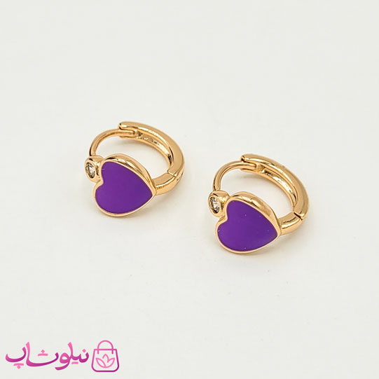 گوشواره حلقه ای ژوپینگ مدل قلب بنفش کد 791