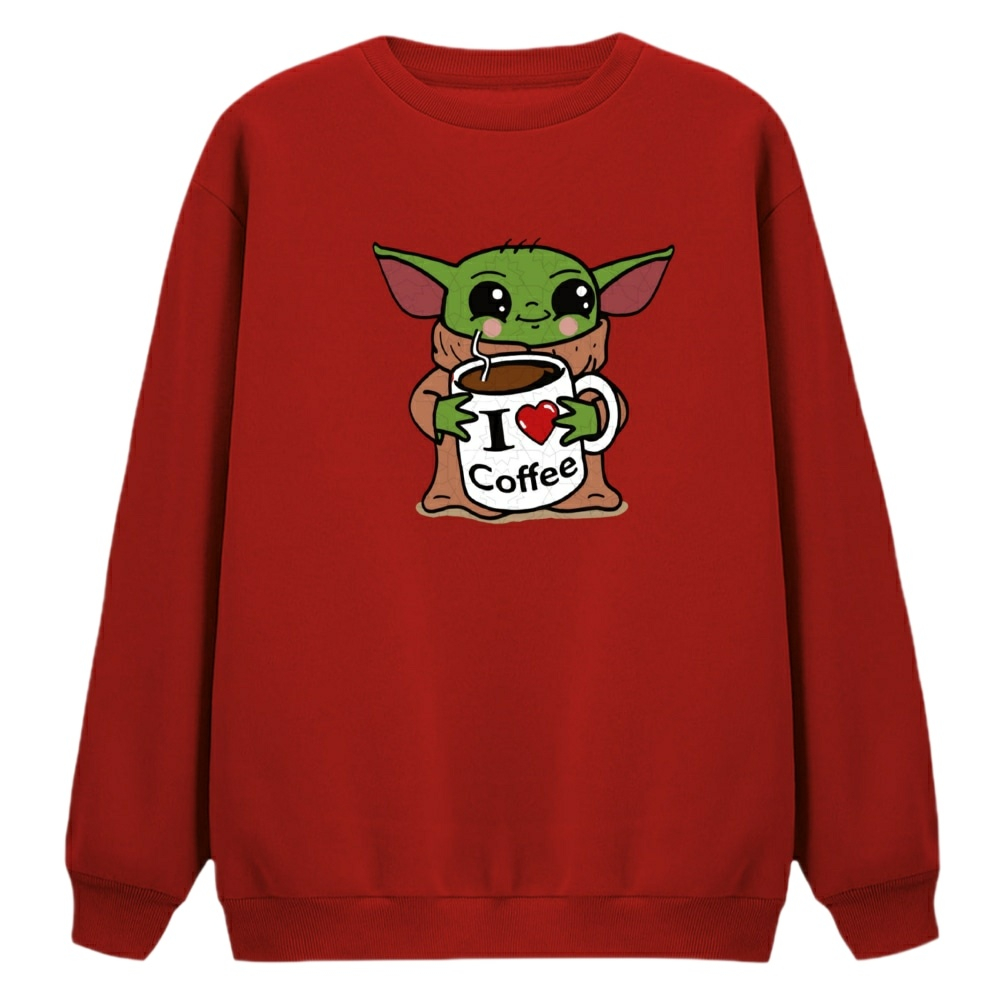 سویشرت زنانه مدل بیبی یودا و کافی رنگ قرمز