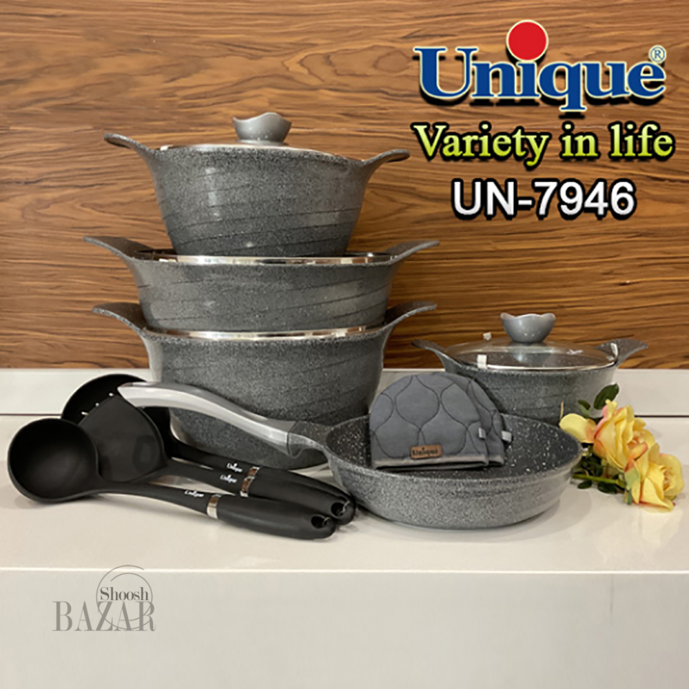 سرویس قابلمه 12 پارچه طوسی نقره ای رز یونیک کد 7946