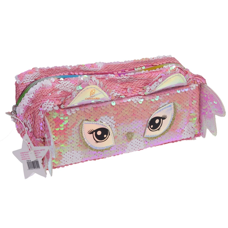 جامدادی تک زیپ پولکی گربه صورتی K9080X کینگ KING