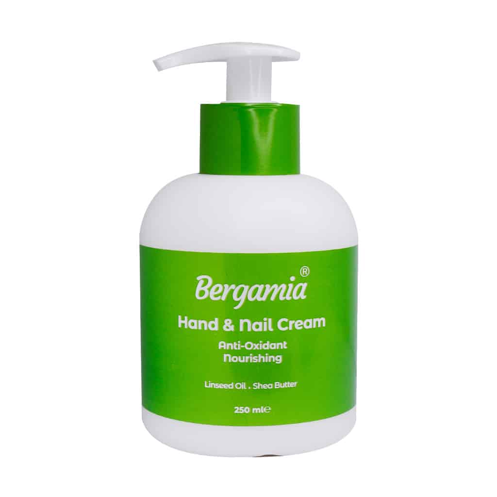 خرید کرم مرطوب کننده پمپی دست و ناخن برگامیا روغن کتان - داروخانه انلاین مثبت سبز