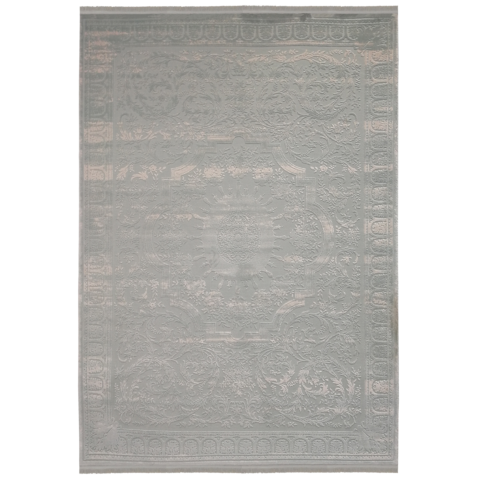 فرش ماشینی زمرد مشهد طرح پتینه کد DI10 زمینه سبز آبی