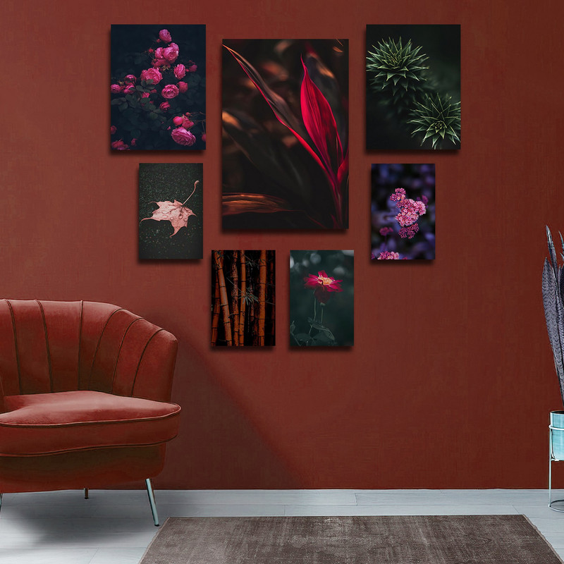 تابلو شاسی دنیای قابطرح مدرن طبیعت و گل مدل SH-1601 مجموعه 7 عددی | دنیای قاب