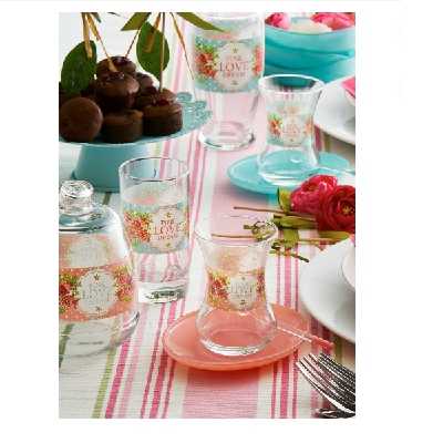 ست استکان و نعلبکی 12 پارچه لاو مدل DREAM PEMBES1