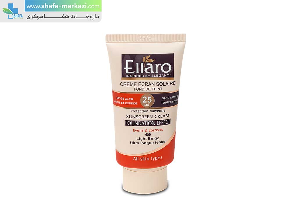 کرم ضد آفتاب رنگی الارو SPF25 بژ طبیعی | Ellaro sunscreen cream SFP 25 for normal and dry skins