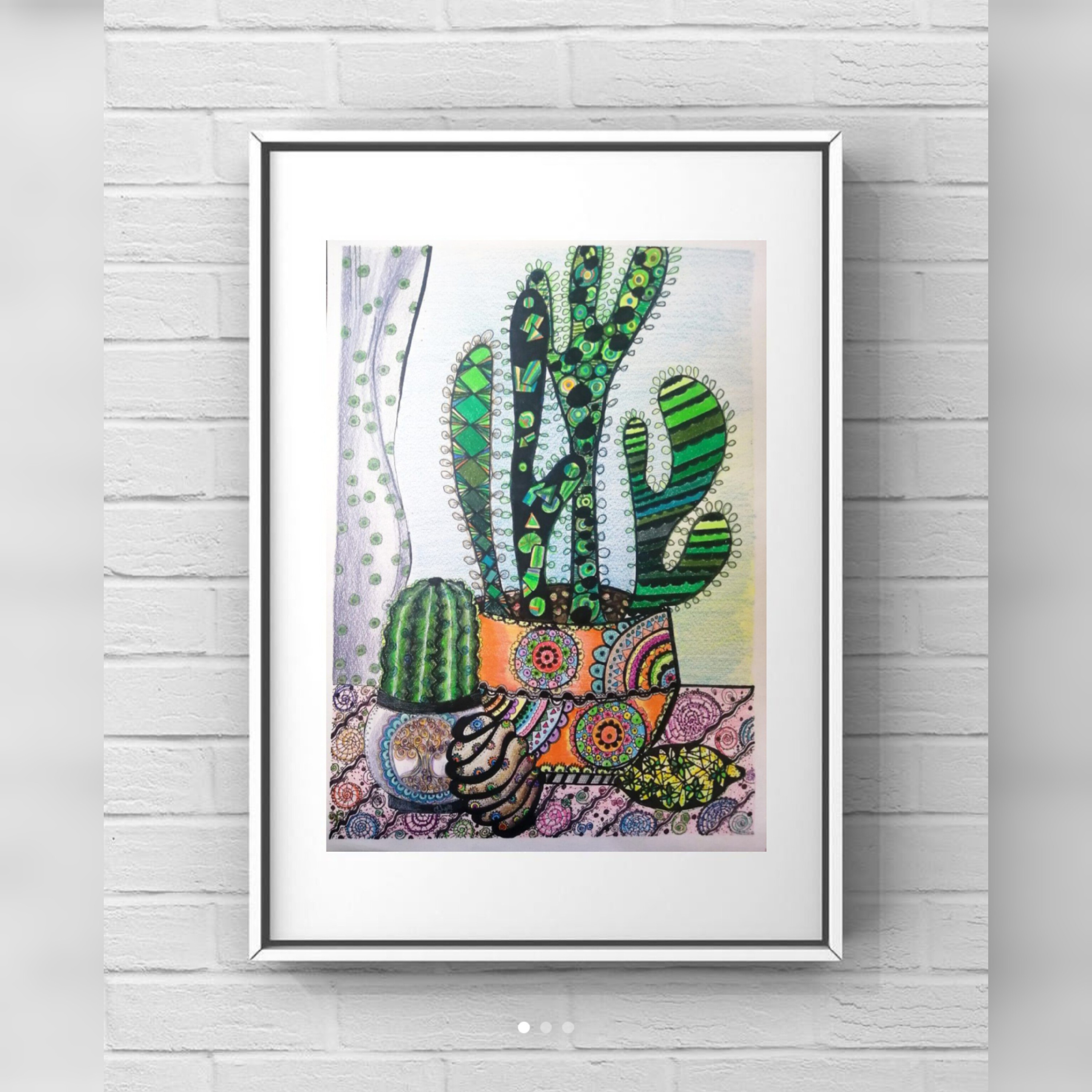 نقاشی کاکتوس من تکنیک مدادرنگی وراپید  25 در35