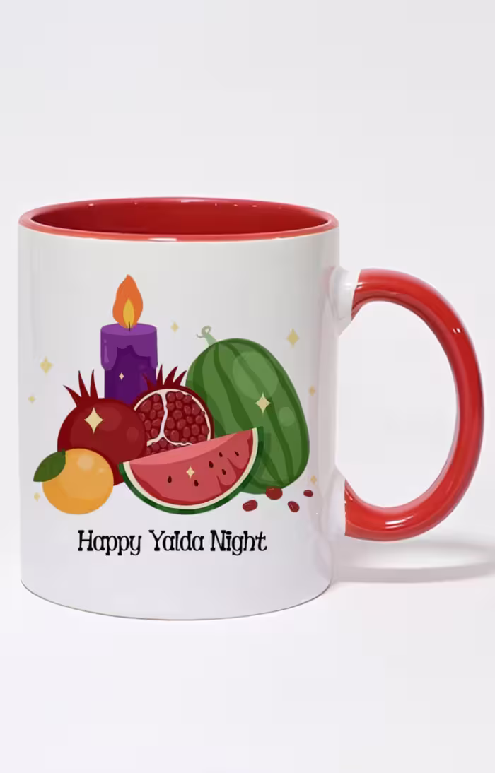 ماگ دسته و داخل رنگی طرح happy yalda night کد 10380