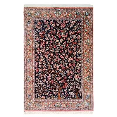 فرش دستباف ذرع و نیم مدل درختی تمام ابریشم قم کد YMM36-20