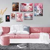 تابلو شاسی دنیای قابطرح نقاشی دکوراتیو شکوفه های بهاری مدل SH-1361 مجموعه 7 عددی | دنیای قاب