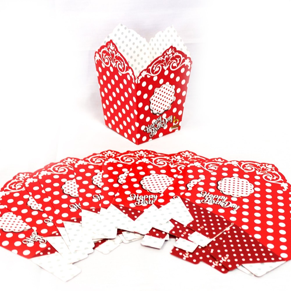 پاپ کورن تم تولد خالدار قرمز سفید (تم تولد .تم تولد دخترانه .تم تولد پسرانه .تم تولد جدید .پاپ کورن خالدار .تم خالدار