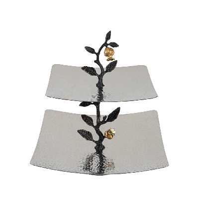 شیرینی خوری گلد کیش مدل دوطبقه طرح روبی کد GK879111-1