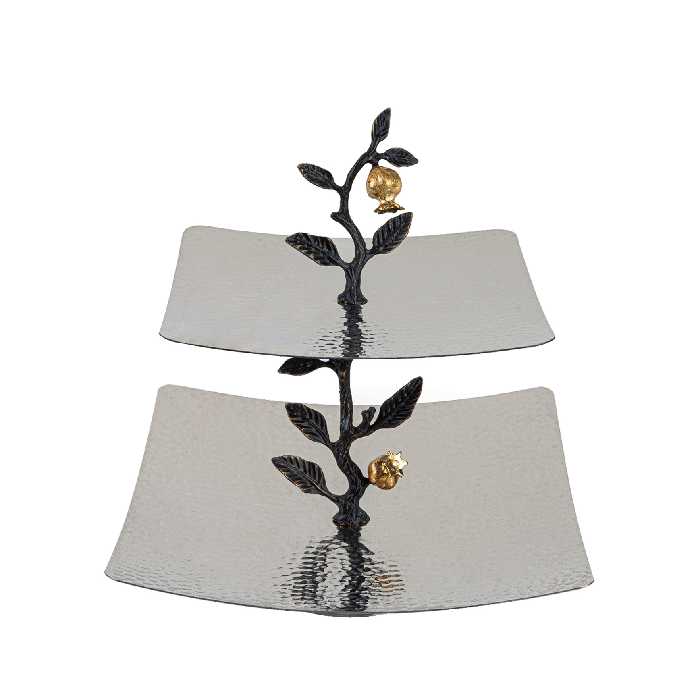 شیرینی خوری گلد کیش مدل دوطبقه طرح روبی کد GK879111-1