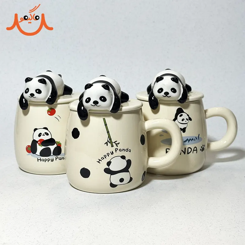 ماگ سرامیکی درب دار طرح پاندا برجسته