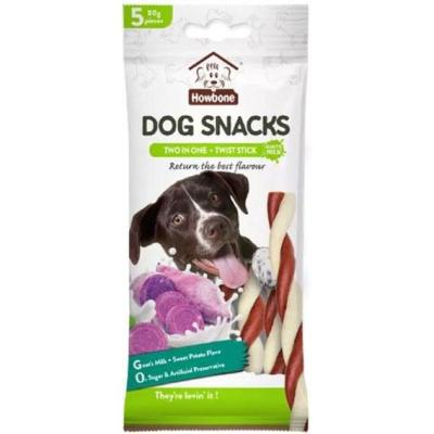 اسنک تشویقی پیچی سگ هابون با طعم سیب زمینی شیرین و شیر بز Howbone Dog Twist Snacks With Goat’s Milk And Sweet Potato بسته 5 عددی