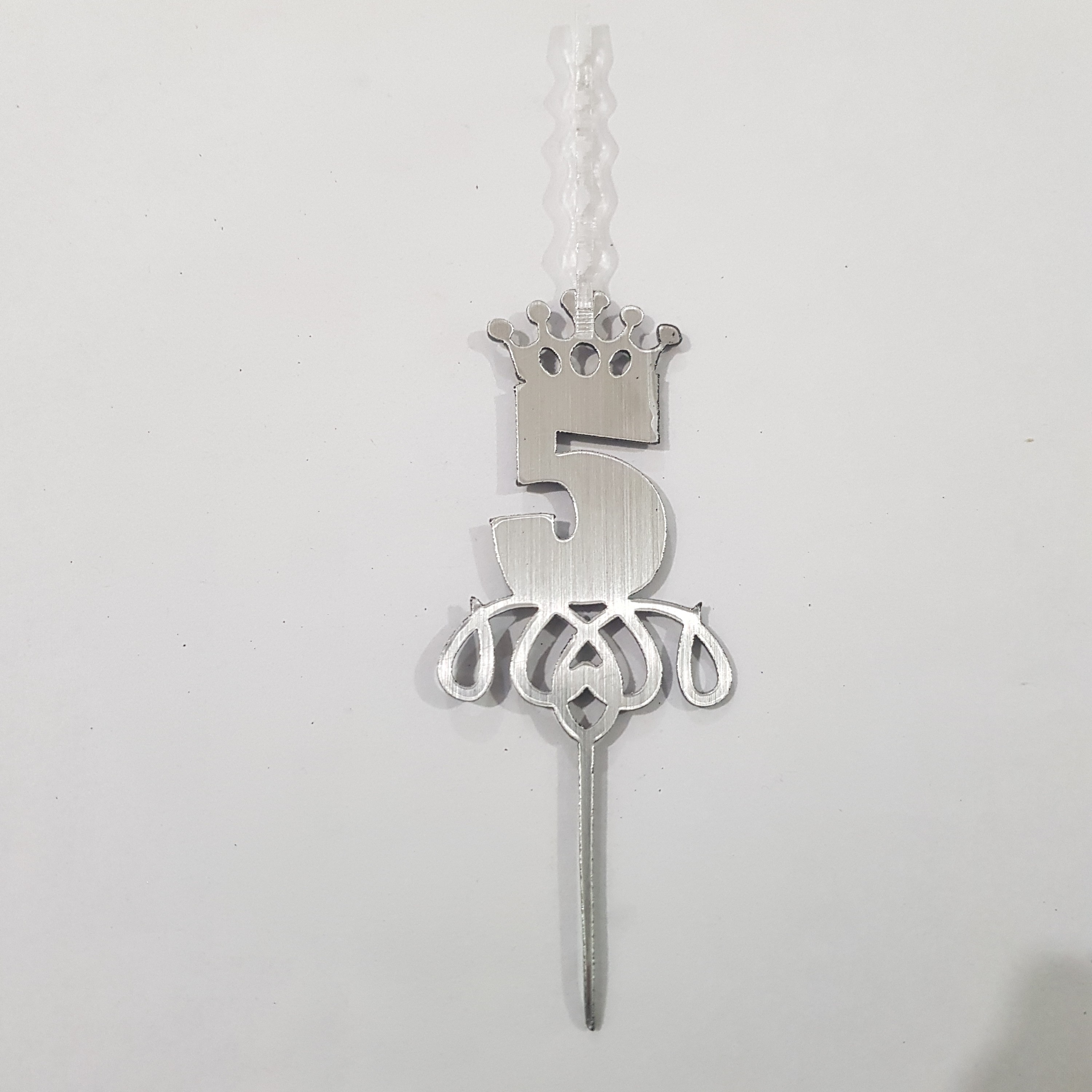 تاپر کیک تولد با شمع، مولتی استایل نقره ای، طرح شماره پنج، مدل 002