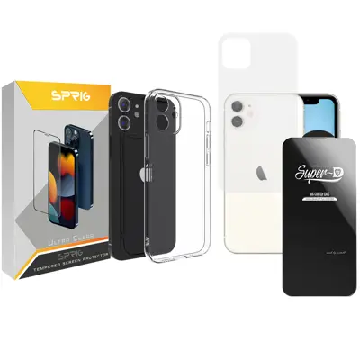 کاور اسپریگ مدل SuperD-Back-Cl مناسب برای گوشی موبایل اپل iPhone 12 به همراه محافظ صفحه نمایش و محافظ پشت گوشی