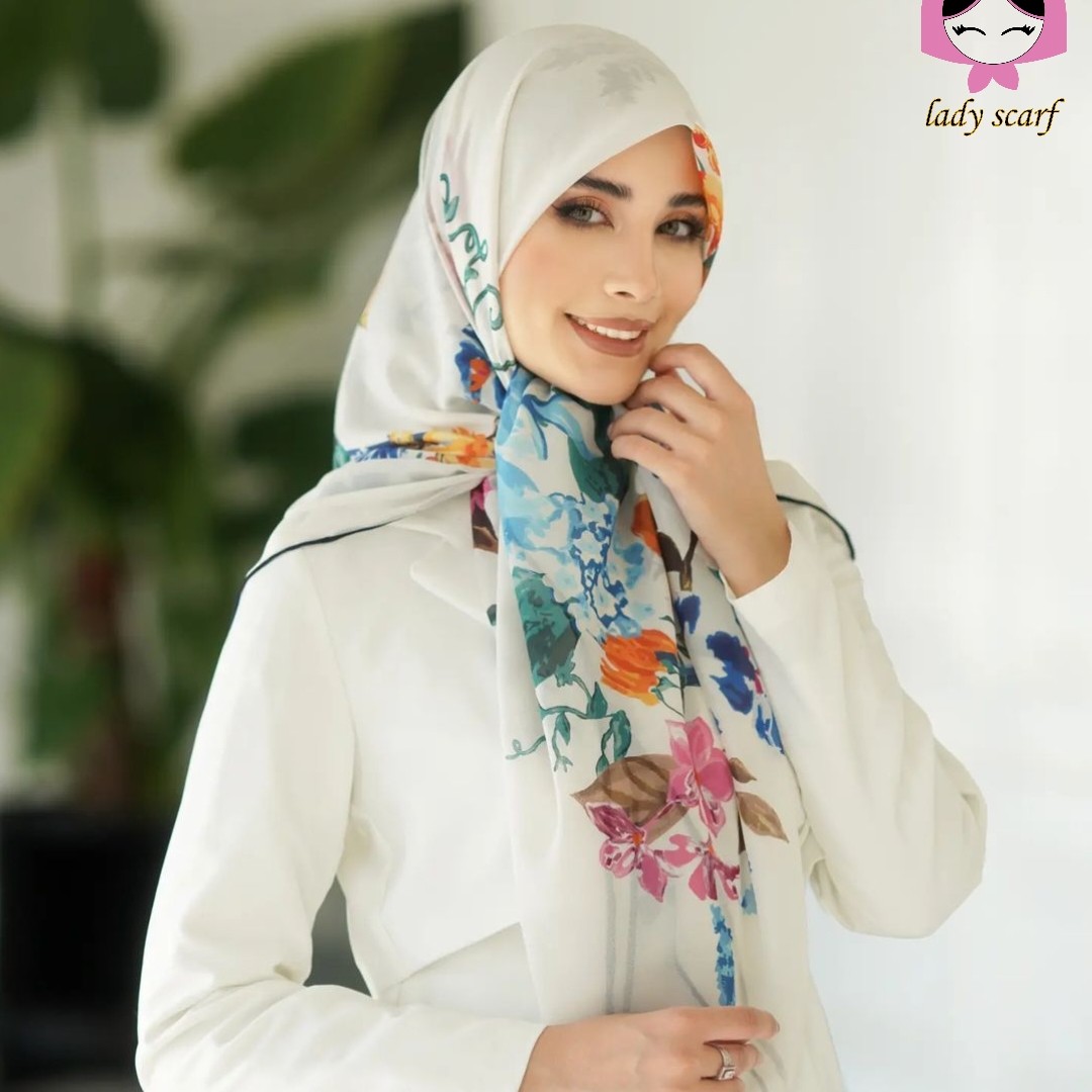 روسری حریر ایتالیایی سفید