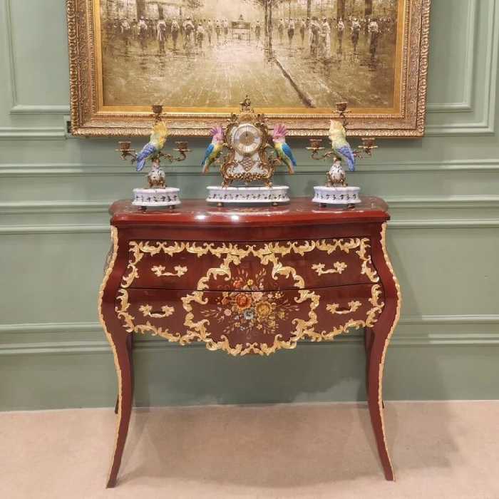 کنسول نقاشی شده چوبی قهوه‌ای روکش آب‌طلا| ترنم گالری