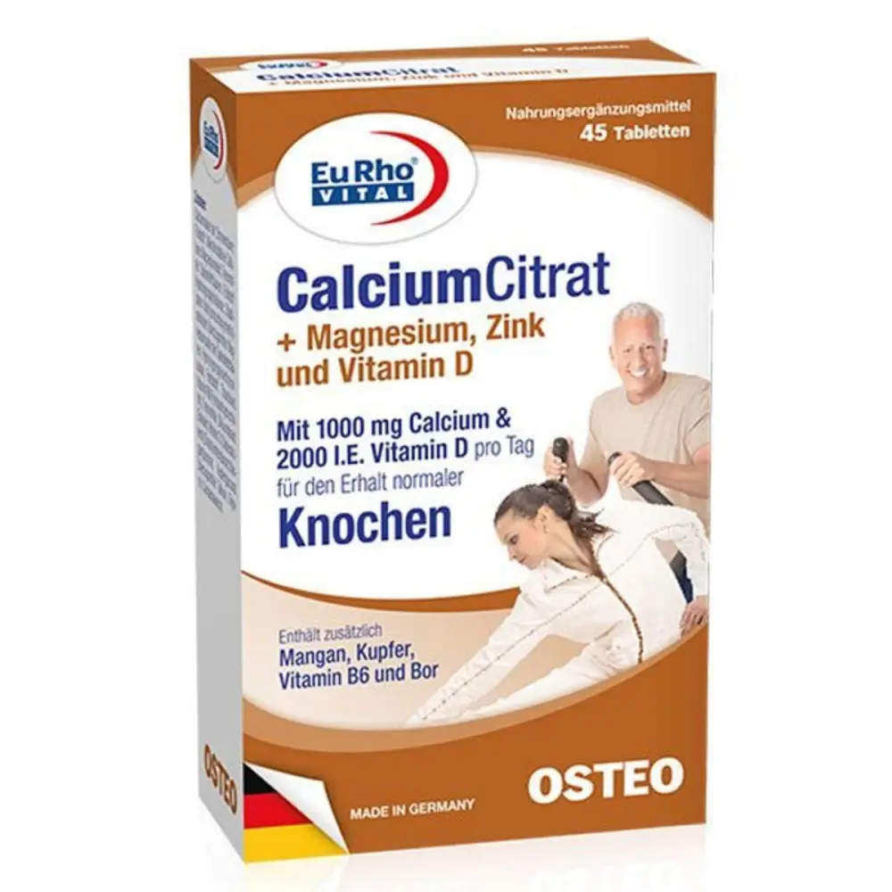 کلسیم سیترات همراه با منیزیم زینک و ویتامین دی یوروویتال 45 عددی