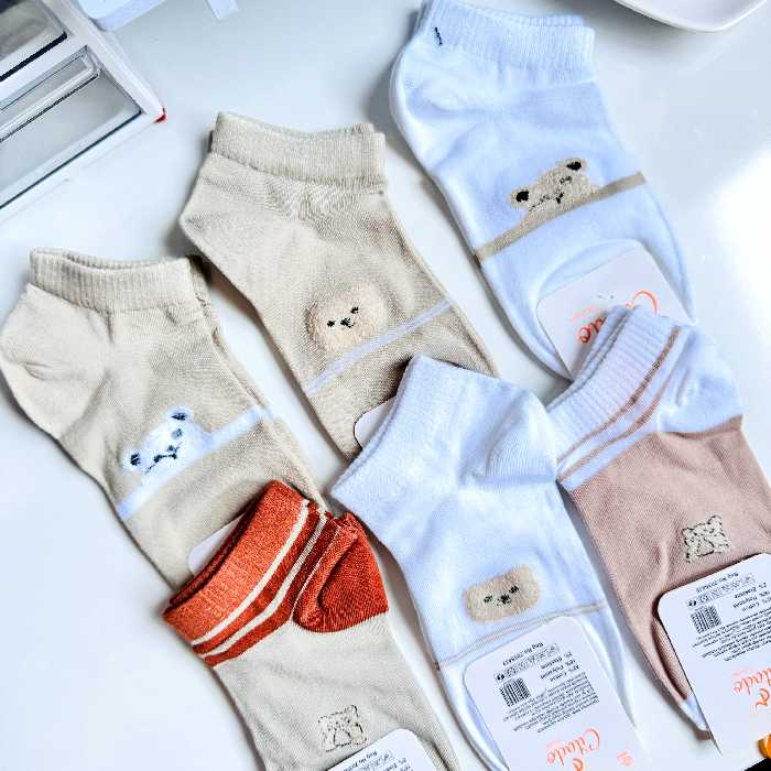 جوراب خرسی تدی برجسته سه بعدی پشمالویی فانتزی کیوت دخترانه زنانه فری سایز  رنگ نود گوگولی مناسب کاذو هدیه 