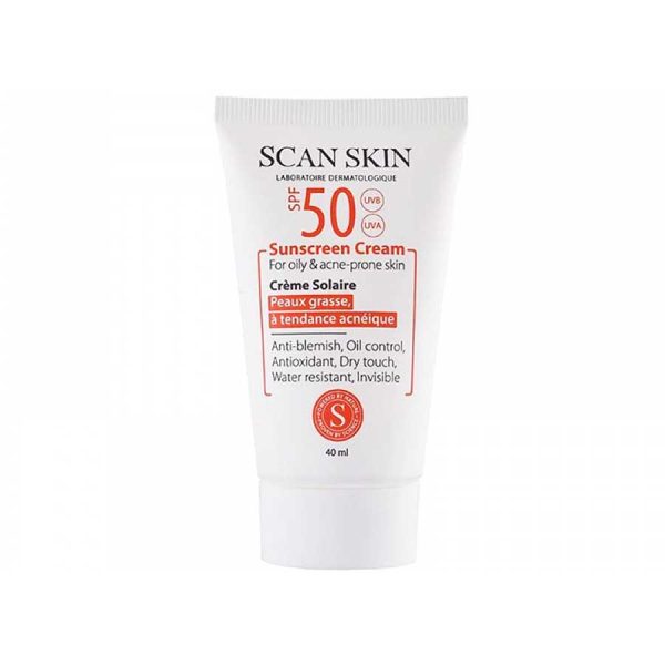 کرم ضد آفتاب بی رنگ اسکن اسکین مدل SPF50 مناسب پوست چرب