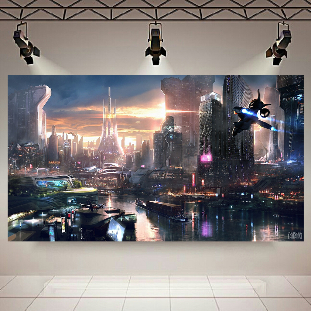 تابلو بوم طرح Game مدل نمای شهر Cyberpunk کدAR4030