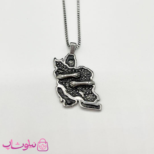 گردنبند اسپرت طرح نقشه ایران نقره ای مشکی کد 155