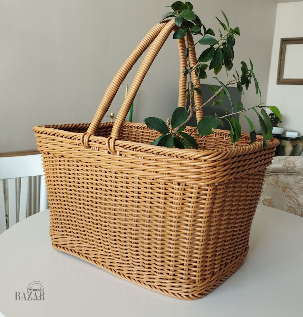 سبد حصیری دسته دار پلاستیکی پیک نیک