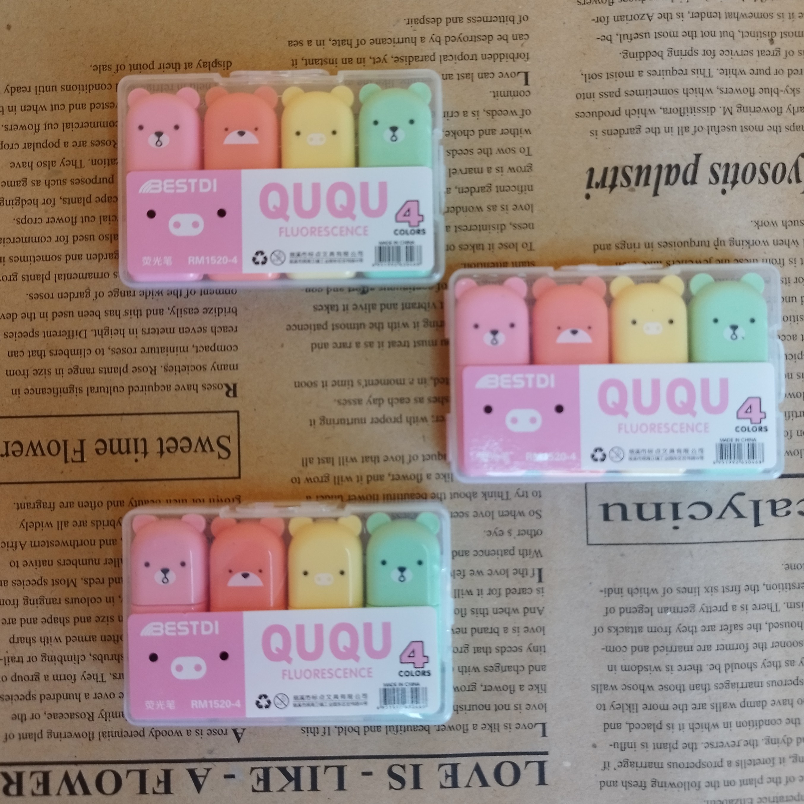 ست چهار عددی هایلایتر جعبه طلقی طرح خرسی