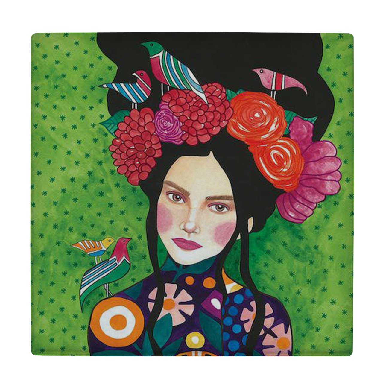 زیر لیوانی طرح نقاشی بانو و پرندگان کد 3273463_612