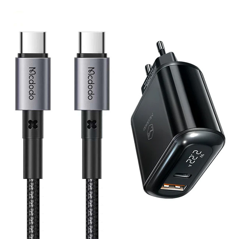 شارژر دیواری فست شارژ Mcdodo LCH-717 2Port 3A QC3.0 PD3.0 20W   کابل تبدیل تایپ سی