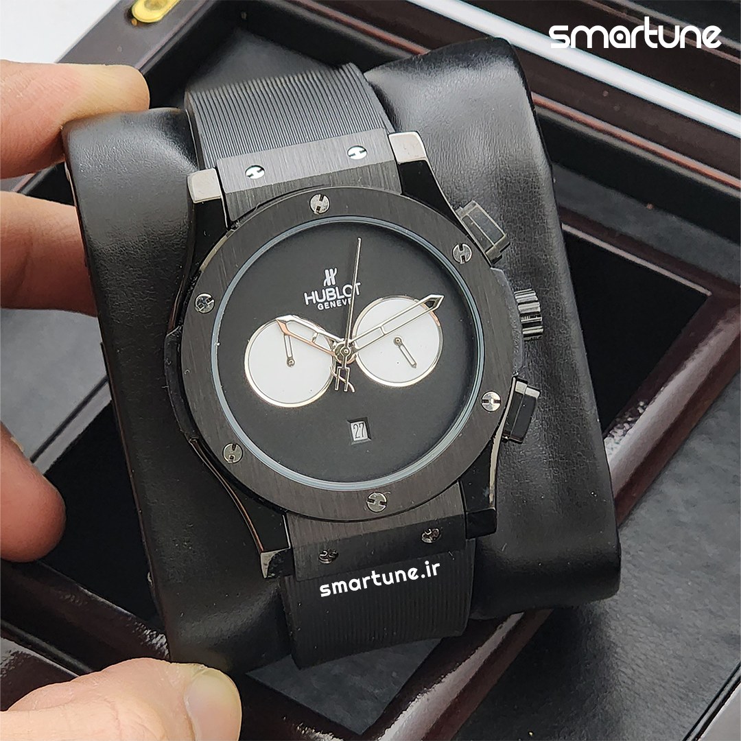 ساعت هابلوت مردانه کورنوگراف بند رابر رنگ مشکی صفحه مشکی-سفید