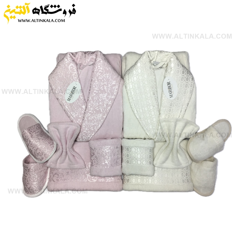 سرویس حوله عروس و داماد 12تکه یقه ابریشم برند MARIBOR