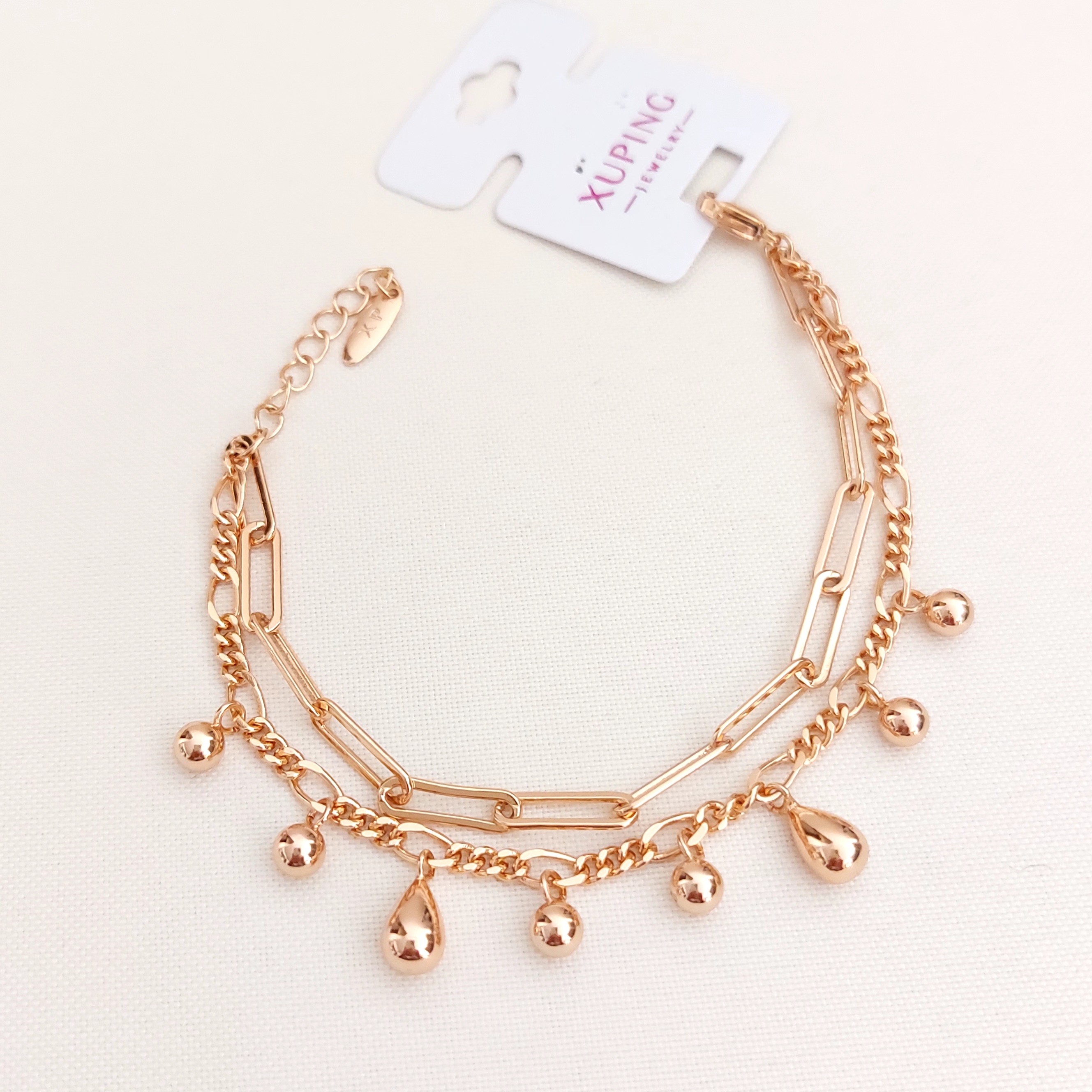 دستبند ژوپینگ دولاین آویزدار شیک و فانتزی با آبکاری طلا و رنگ ثابت و ضد حساسیت 