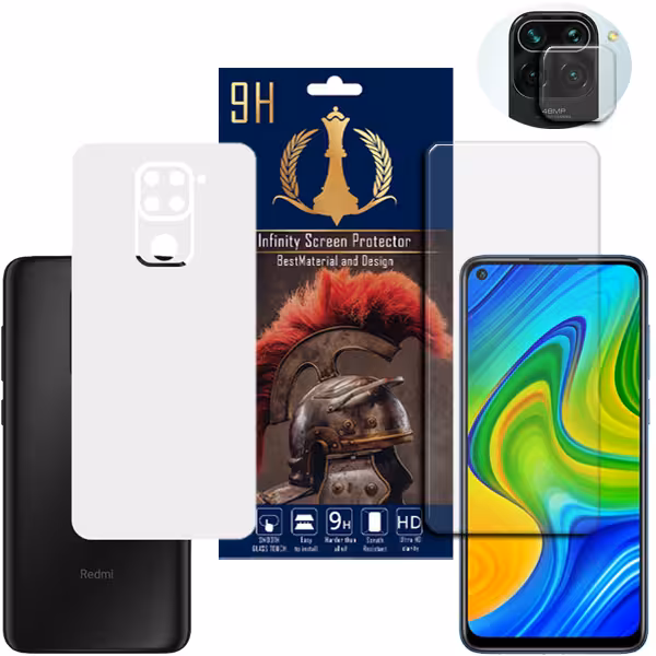 برچسب پوششی اینفینیتی مدل PRO MAX مناسب برای گوشی موبایل شیائومی REDMI NOTE 9 به همراه محافظ صفحه نمایش و محافظ لنز دوربین