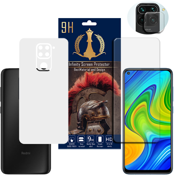 برچسب پوششی اینفینیتی مدل PRO MAX مناسب برای گوشی موبایل شیائومی REDMI NOTE 9 به همراه محافظ صفحه نمایش و محافظ لنز دوربین