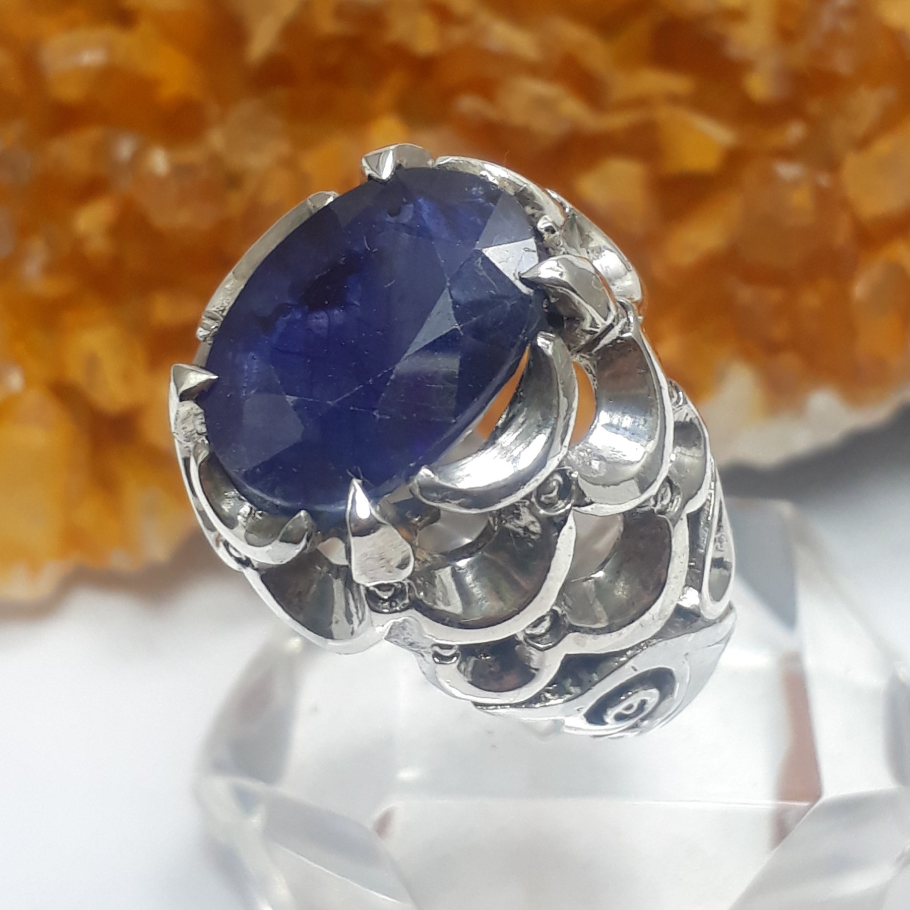 انگشتر نقره مردانه نگین یاقوت کبود کد 12710595