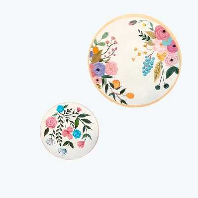 بشقاب دیوارکوب سفالی طرح گل مجموعه 2عددی