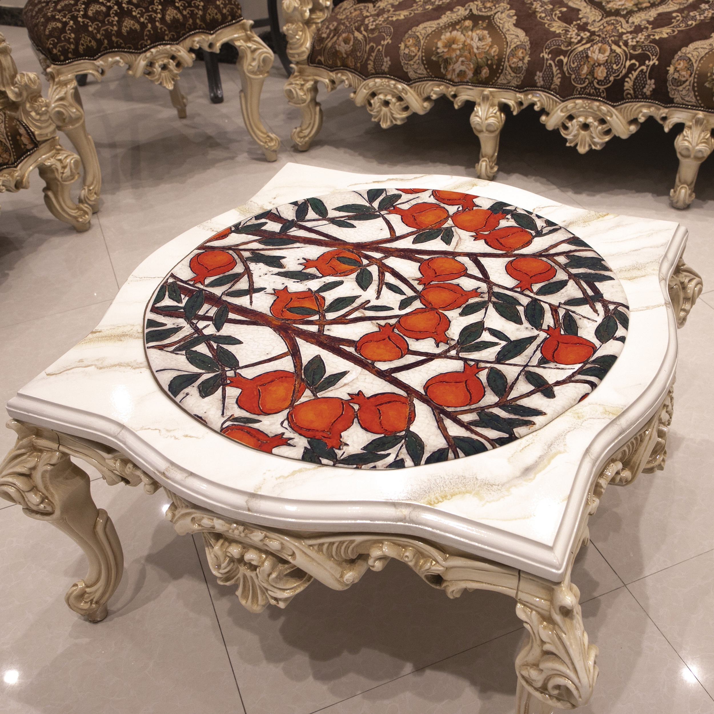 رومیزی طرح باغ انار مدل KN-RGPom70C