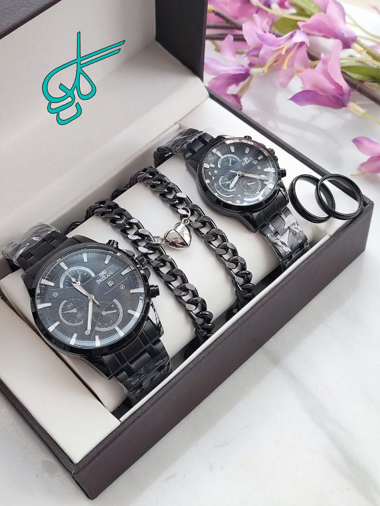 خرید ست اکسسوری زنانه و مردانه ویژه ولنتاین شامل ساعت دستبند و انگشتر زیبا کیفیت عالی کد 1815666 - ردگل