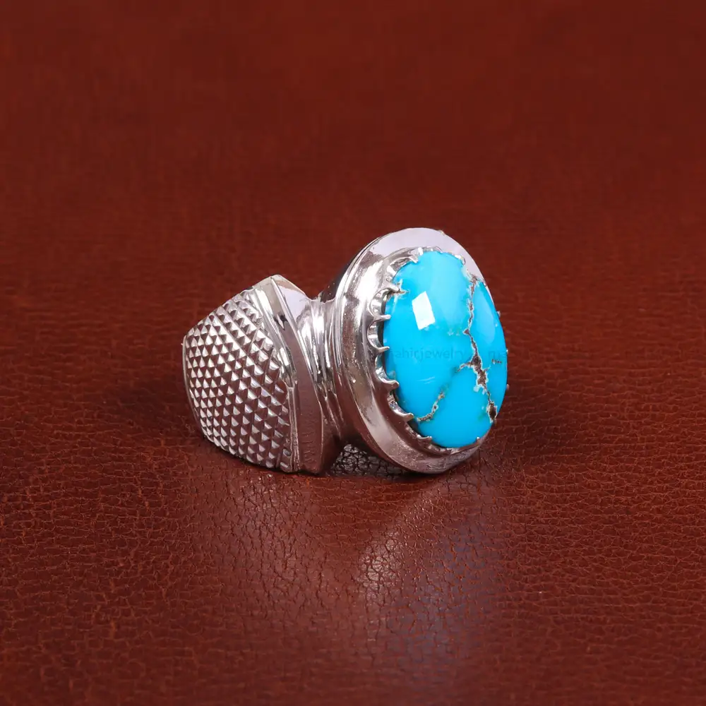 انگشتر فیروزه شجری مردانه کد 27495 - جواهری مشاهیر