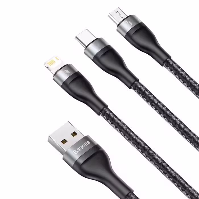 کابل شارژ سه سر بیسوس مدل CA1T3-G1 طول 1.2 متر توان 66 وات