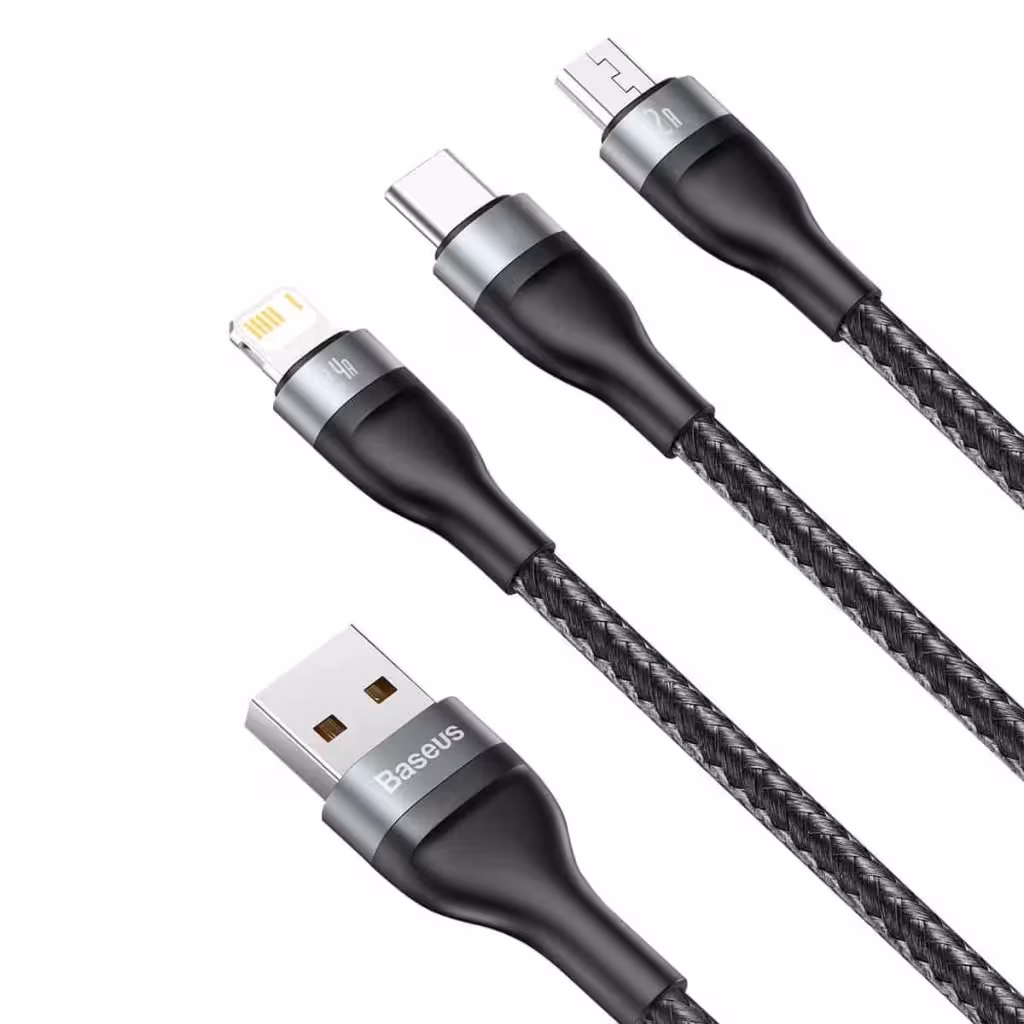 کابل شارژ سه سر بیسوس مدل CA1T3-G1 طول 1.2 متر توان 66 وات