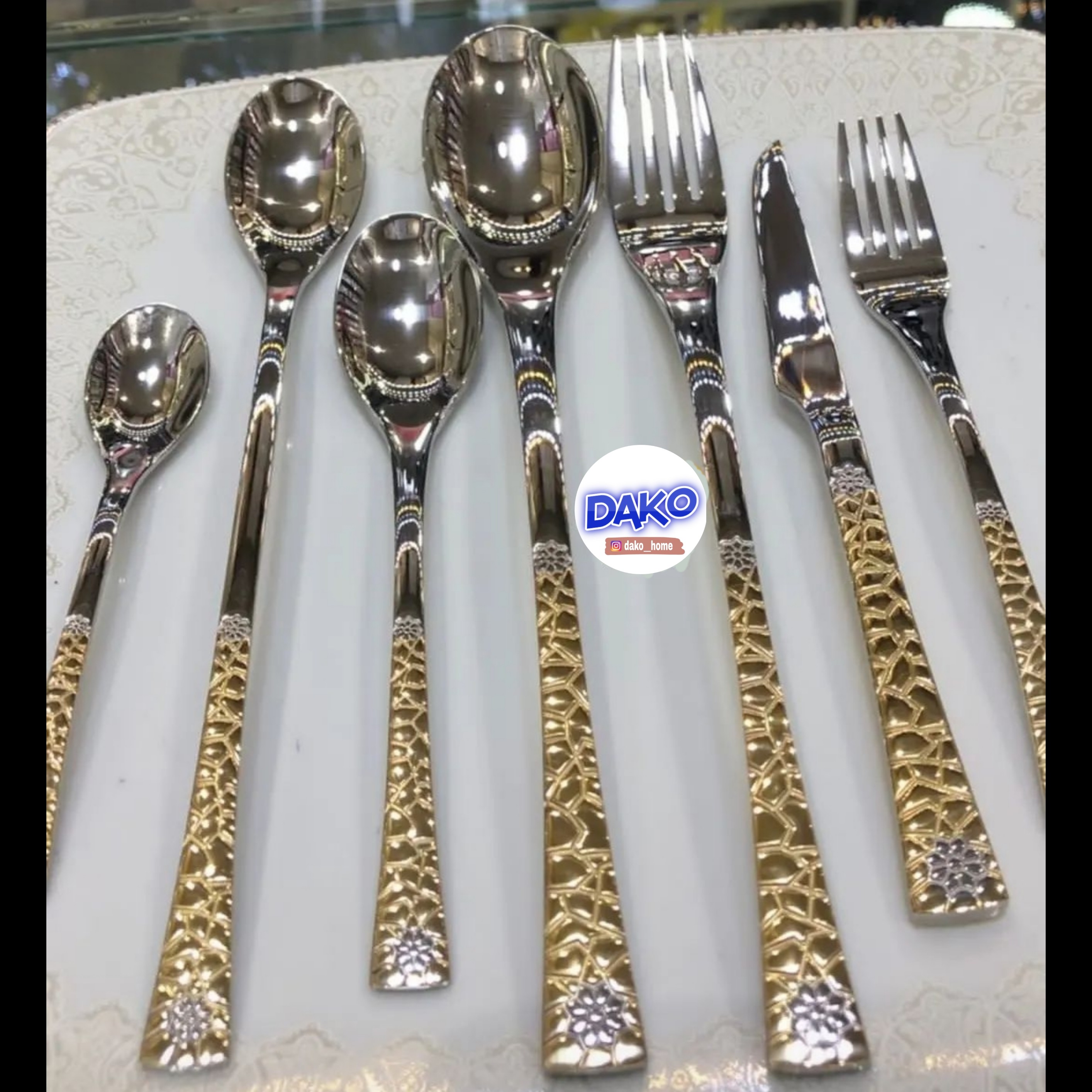 سرویس قاشق و چنگال 24 نفری تمام استیل یونیک آلمان طرح سنگی اروپایی دو رنگ ارسال رایگان