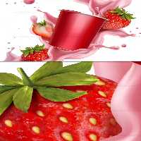وکتور طرح تبلیغاتی ماست و توت فرنگی به صورت لایه باز | گرافیک با طعم تربچه