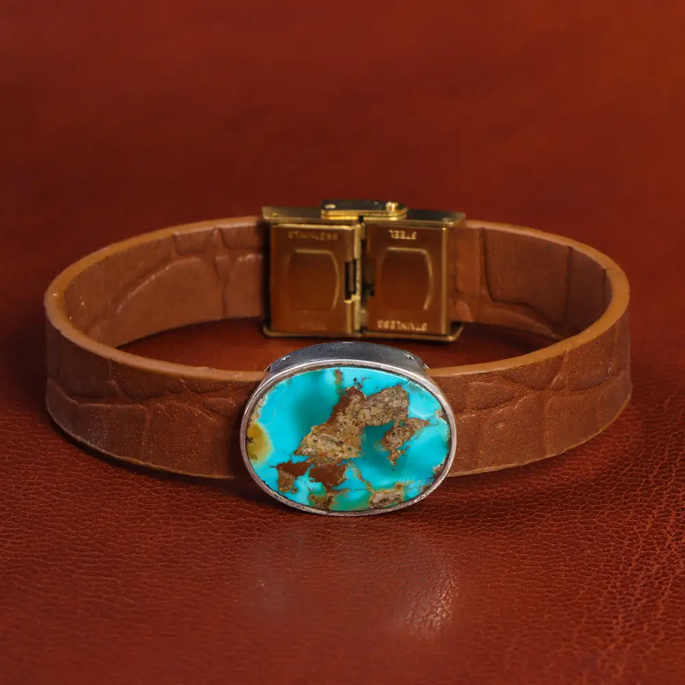 دستبند چرم فیروزه کد 20787 - جواهری مشاهیر