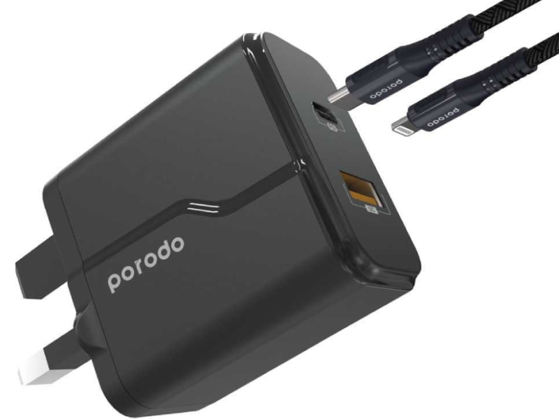 شارژر دیواری 20 وات پرودو مدل PD-18PDUKL بهمراه کابل تایپ سی به لایتنینگ